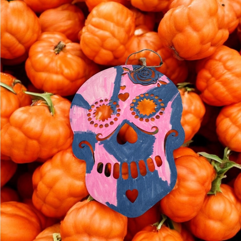 Anthropologie Pink and Blue Skull Art